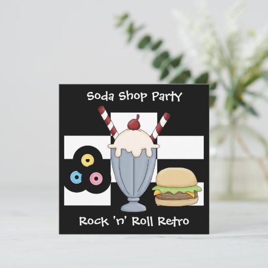 Uitnodiging Rock 'n' Roll Retro Soda Shop Party (Staand voorkant)