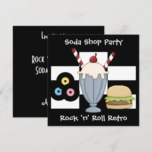 Uitnodiging Rock 'n' Roll Retro Sodasjop Feest (Voorkant / Achterkant)