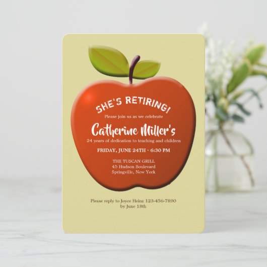 Uitnodiging Rode Apple Teacher's Retirement Party (Staand voorkant)