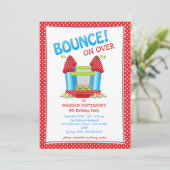 Uitnodiging Rode + Blauwe Bouncy House Birthday Pa (Staand voorkant)