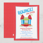 Uitnodiging Rode + Blauwe Bouncy House Birthday Pa (Voorkant / Achterkant)