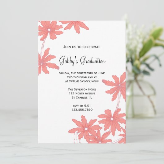 Uitnodiging Rode Daisies Gradues Party (Staand voorkant)