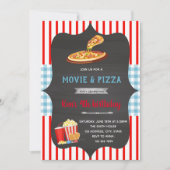Uitnodiging rode en blauwe gingham pizzafilmthema (Voorkant)