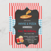 Uitnodiging rode en blauwe gingham pizzafilmthema (Voorkant / Achterkant)