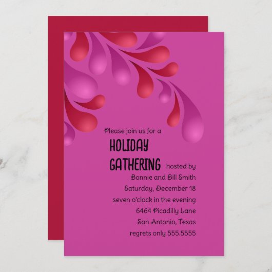 Uitnodiging Rode en Roze Vlekte Pluimvee Partij (Voorkant / Achterkant)