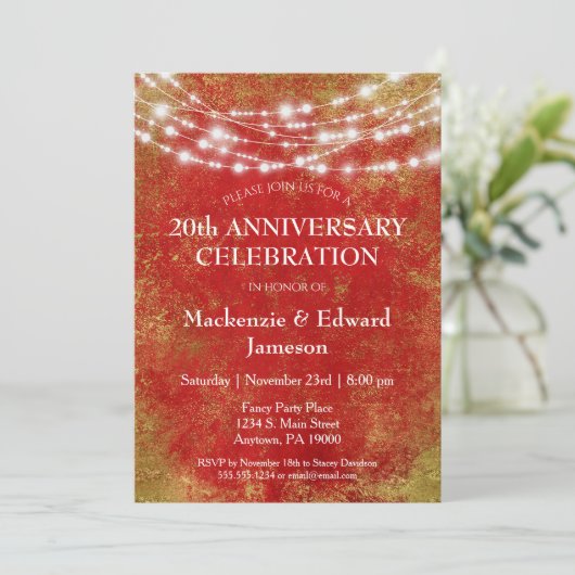 Uitnodiging Rode Gouden Lichten Jubileumfeest (Staand voorkant)