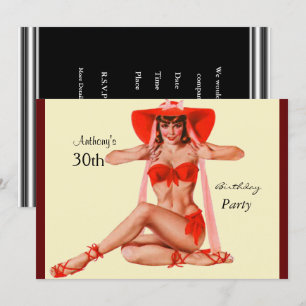 Uitnodiging rode Pin-up Girl Cream  Verjaardagsfee