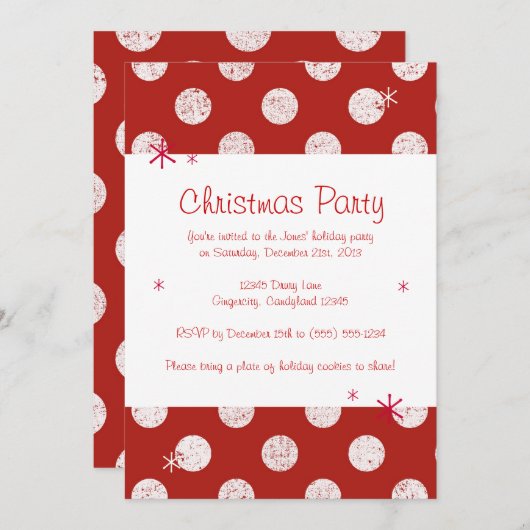 Uitnodiging Rode Polka Dot Kerstfeest (Voorkant / Achterkant)