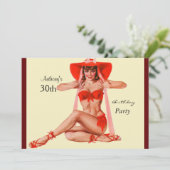 Uitnodiging rode pop-upmeisje van de Birthday Part (Staand voorkant)