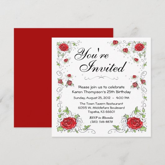 Uitnodiging - Rode rozen (Voorkant / Achterkant)