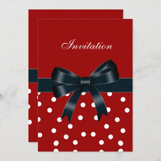 Uitnodiging Rode Witte Spots Zwarte Bogen (Voorkant / Achterkant)