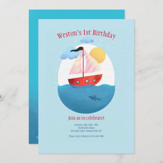 Uitnodiging Rode Zeilbootje (Voorkant / Achterkant)