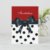 Uitnodiging Rode Zwarte Spots Witte Bogen (Staand voorkant)