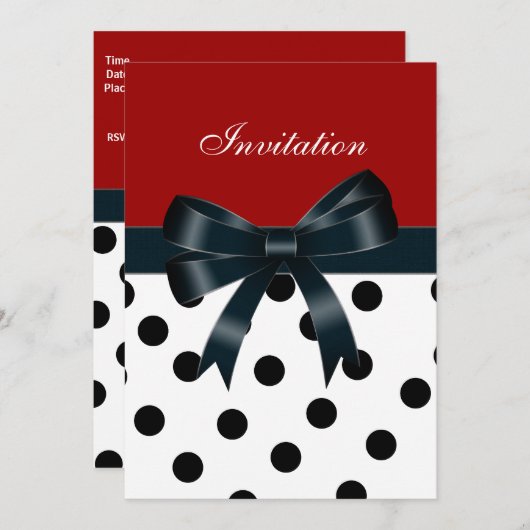 Uitnodiging Rode Zwarte Spots Witte Bogen (Voorkant / Achterkant)