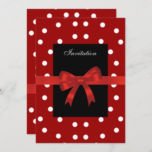 Uitnodiging Rode Zwarte Spots Witte Rode Bogen (Voorkant / Achterkant)