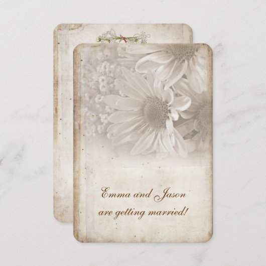 Uitnodiging Romantic Daisy Engagement Party (Voorkant / Achterkant)