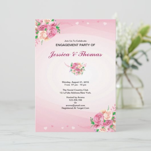 Uitnodiging Romantic Wedding Engagement Party (Staand voorkant)