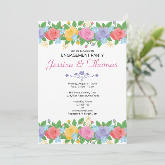 Uitnodiging Romantic Wedding Engagement Party (Staand voorkant)