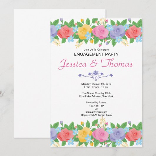 Uitnodiging Romantic Wedding Engagement Party (Voorkant / Achterkant)