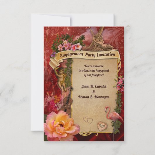 Uitnodiging Romantische Engagement Party (Voorkant)