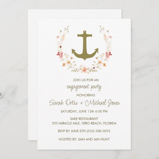 Uitnodiging Romantische Nautical Engagement Party (Voorkant / Achterkant)