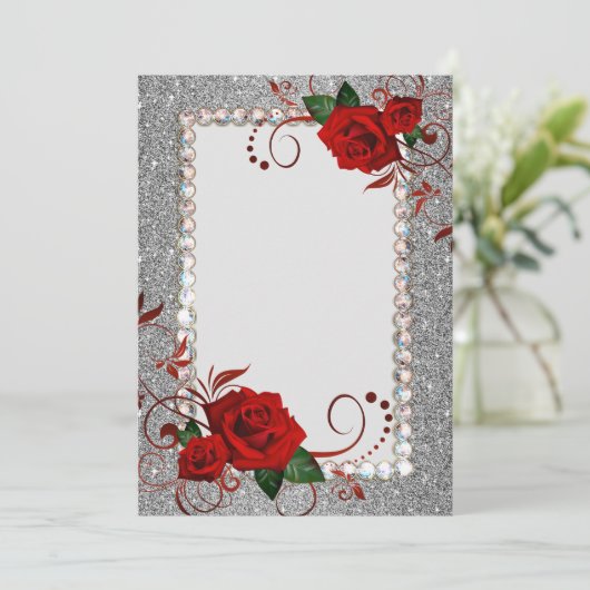 Uitnodiging-Rood Fancy Glitter Bling Kaart (Staand voorkant)