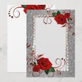 Uitnodiging-Rood Fancy Glitter Bling Kaart (Voorkant / Achterkant)