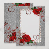 Uitnodiging-Rood Fancy Glitter Bling Kaart (Voorkant / Achterkant)