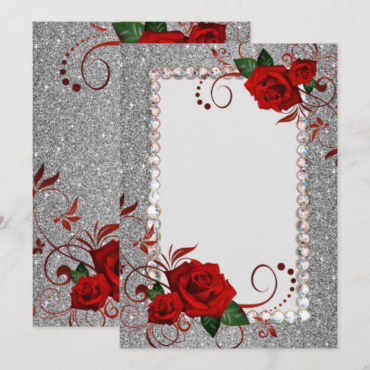 Uitnodiging-Rood Fancy Glitter Bling Kaart (Voorkant / Achterkant)