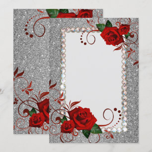 Uitnodiging-Rood Fancy Glitter Bling Kaart
