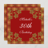 Uitnodiging Rood Goud & Gouden Bloemen (Voorkant / Achterkant)