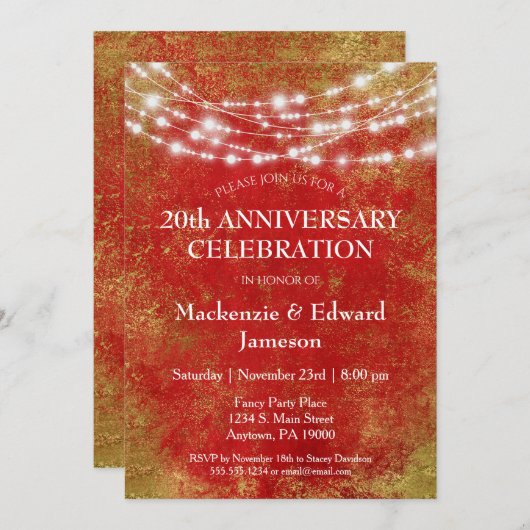 Uitnodiging Rood Goud Lichten Jubileumfeest (Voorkant / Achterkant)