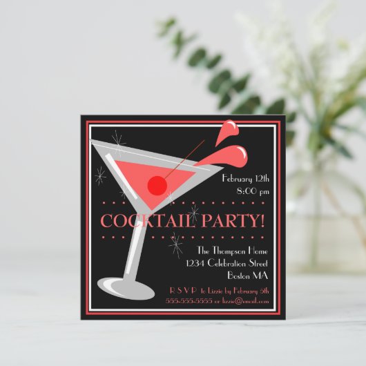 Uitnodiging Rood Martini Cocktail Feestje (Staand voorkant)
