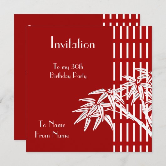 Uitnodiging Rood Wit Aziatische Bamboe (Voorkant / Achterkant)