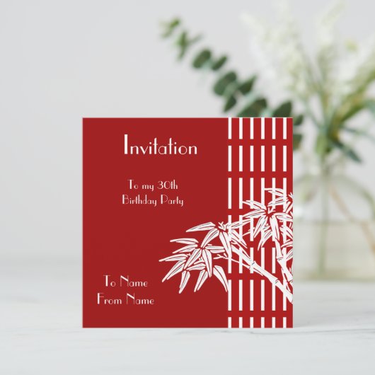 Uitnodiging Rood Wit Aziatische Bamboe (Staand voorkant)