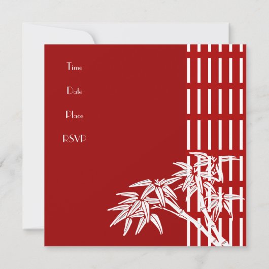 Uitnodiging Rood Wit Aziatische Bamboe (Achterkant)