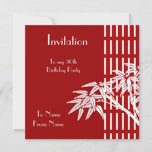 Uitnodiging Rood Wit Aziatische Bamboe (Voorkant)