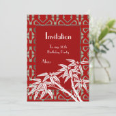 Uitnodiging Rood Wit Aziatische Bamboe Art Deco (Staand voorkant)
