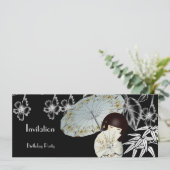 Uitnodiging Rood Zwart Wit Aziatische Bamboe (Staand voorkant)