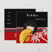 Uitnodiging Rood Zwart Wit Aziatische Bamboe (Voorkant / Achterkant)