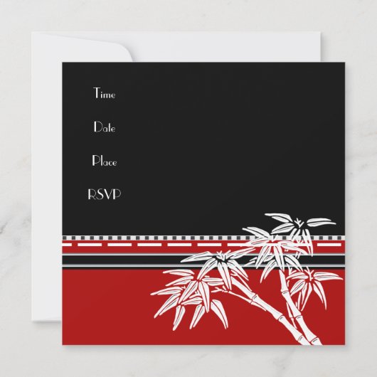 Uitnodiging Rood Zwart Wit Aziatische Bamboe (Achterkant)