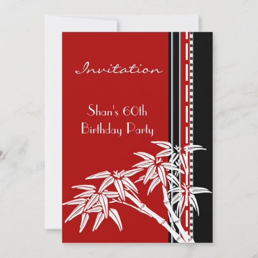 Uitnodiging Rood Zwart Wit Aziatische Bamboe 60e (Voorkant)