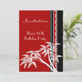 Uitnodiging Rood Zwart Wit Aziatische Bamboe 60e (Staand voorkant)