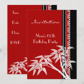 Uitnodiging Rood Zwart Wit Aziatische Bamboe 60e (Voorkant / Achterkant)