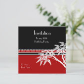 Uitnodiging Rood Zwart Wit Aziatische Bamboe TEST (Staand voorkant)