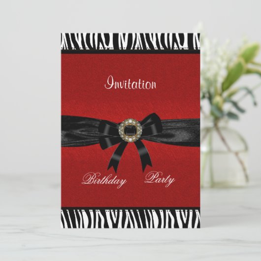 Uitnodiging Rood Zwart Wit Dierenboog (Staand voorkant)