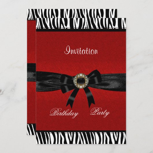 Uitnodiging Rood Zwart Wit Dierenboog (Voorkant / Achterkant)