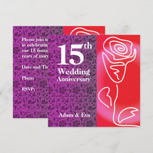 Uitnodiging Roos 15-jarig huwelijksjubileum (Voorkant / Achterkant)