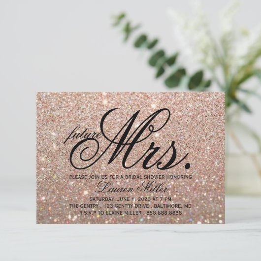 Uitnodiging - Roos Gold Glit Fab future Mrs Bridal (Staand voorkant)