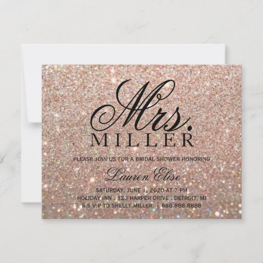 Uitnodiging - Roos Gold Glit Fab Mevrouw Vrijgezel (Voorkant)